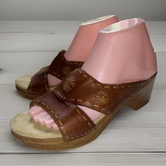 Dansko Sunny Summer Floral Brown Wedge slide Sandal EU 40 9.5/10 - Picture 1 of 11
